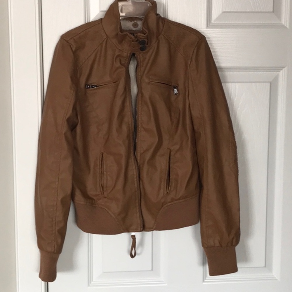 Vegan Leather Jacket- Brown- Size S